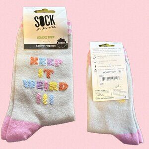 Sock It To Me Purple Gray-Pink Keep I Weird Fuzzy Text Graphic Crew Socks